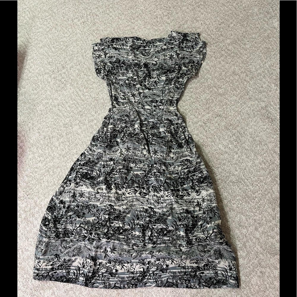 Vintage 1940s black gray white novelty print dress XS